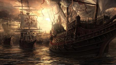 Majestic Fleet on the Twilight Sea wallpaper