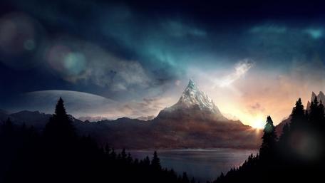 Majestic Mountain Landscape at Dawn wallpaper