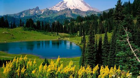 Majestic Mountain and Tranquil Lake View wallpaper