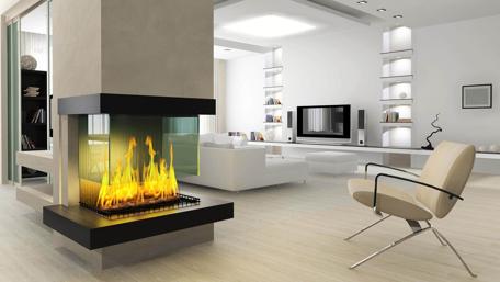 Modern Living Room with Stylish Fireplace Design wallpaper