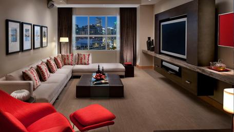 Modern Living Room with City View Wallpaper wallpaper