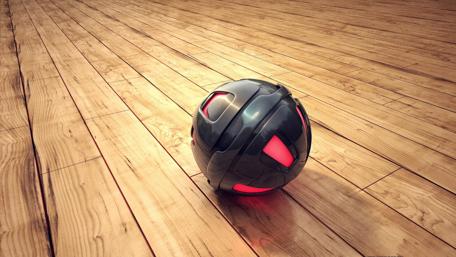 Sleek Futuristic Sphere on Wooden Floor wallpaper