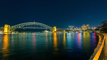Vibrant City Nightlife Overlooking the Bridge wallpaper