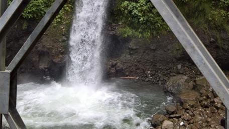 Majestic Waterfall Amidst Lush Greenery wallpaper