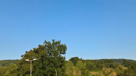 Serene Blue Skies Over Lush Greenery wallpaper