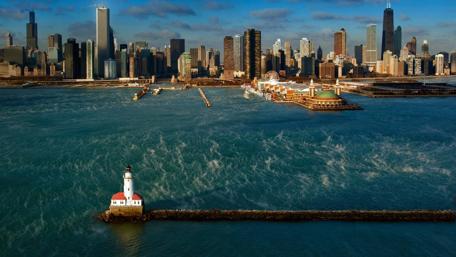 Urban Waterfront Serenity with Tugboat Views wallpaper