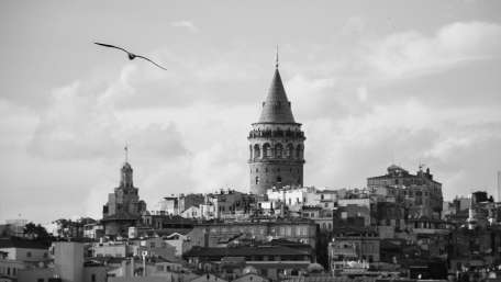 Galata Tower Dominance in Monochrome Cityscape wallpaper