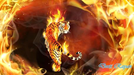 Fiery Fantasy Tiger Roaring Strength and Power wallpaper