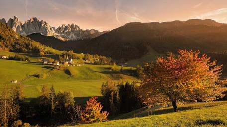 Autumn Serenity in a Mountain Village wallpaper