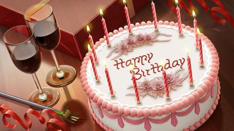 Elegant Birthday Cake and Toast Celebration wallpaper