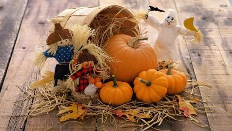 Harvest Celebration with Pumpkins and Decorations wallpaper