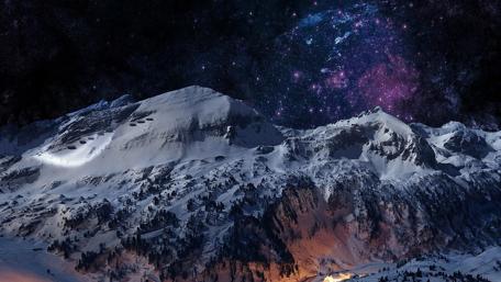 Mountain Majesty Under a Starry Night Sky wallpaper