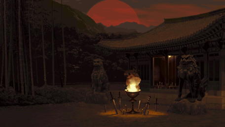 Serene Sunset Over Ancient Guardians wallpaper