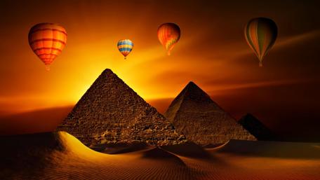 Hot Air Balloons Over Ancient Pyramids wallpaper