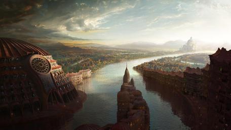 Enchanted Riverside Realm wallpaper