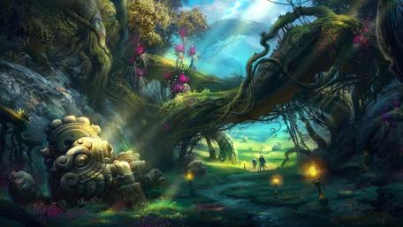 Enchanted Forest Temple Fantasy Dreamscape wallpaper