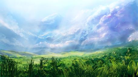 Serene Landscape Under a Cloudy Sky wallpaper