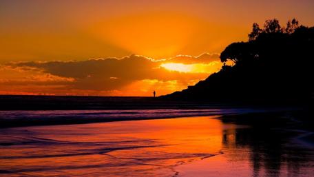 Sun-Kissed Serenity on the Beach at Dusk wallpaper