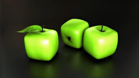 Three Unique Green Apple Forms wallpaper