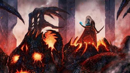Epic Battle in a Fiery Fantasy Realm wallpaper