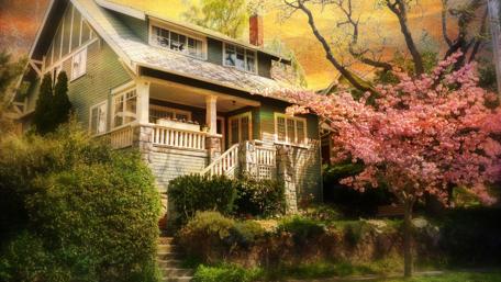 Charming Cottage in Springtime Bloom wallpaper