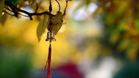 Joyful Silent Celebration with Bell and Leaves wallpaper