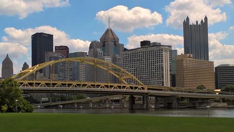 Golden Bridge Over the Pittsburgh Skyline wallpaper