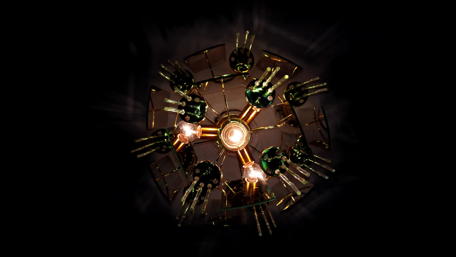 Unique chandelier design with striking hand motifs in a dark setting balanc wallpaper