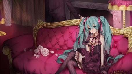 Elegant Vocaloid Miku in a Victorian Setting wallpaper
