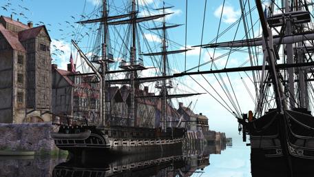 Morning Glow Over a Tranquil Harbor Scene wallpaper