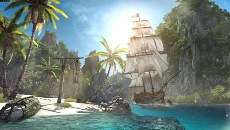 Mysterious Tropical Cove with Shipwreck wallpaper