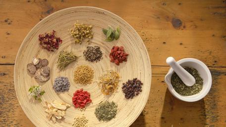 Aromatic Spices Assembled on Wooden Platter wallpaper