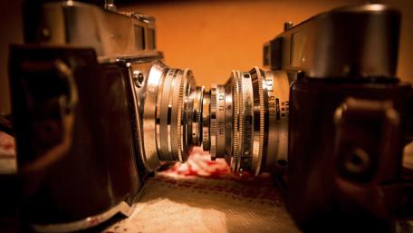 Nostalgic Camera Lens Close-Up Wallpaper wallpaper