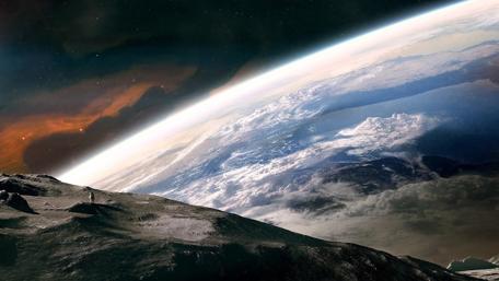 Earth from the moon - Futuristic space art wallpaper