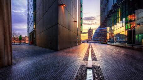 Modern Urban Sunset Over Cityscape Viewpoint wallpaper