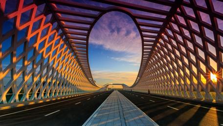 Serene Sunset View Through Modern Architecture wallpaper