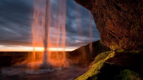 Glowing Waterfall at Sunset wallpaper
