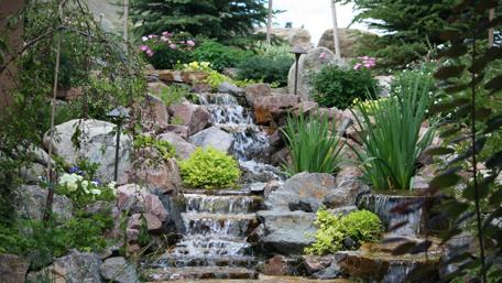Serene Garden Waterfall Oasis wallpaper