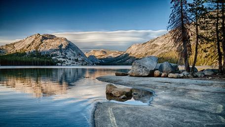 Serene Lake in Mountain Landscape view wallpaper