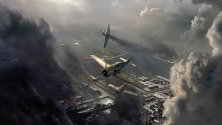 Aerial Combat Mastery Above Stormy Seas wallpaper