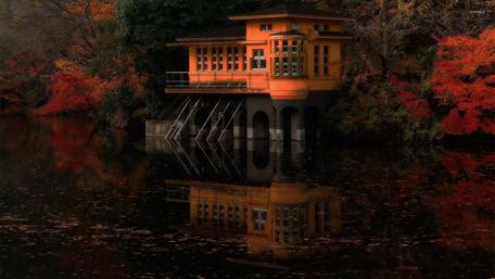 Autumn Retreat by the River wallpaper