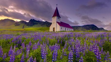 Vik i Myrdal Church in Iceland wallpaper