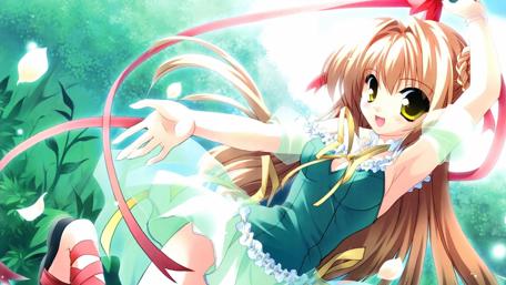 Joyful Anime Girl in a Magical Forest wallpaper