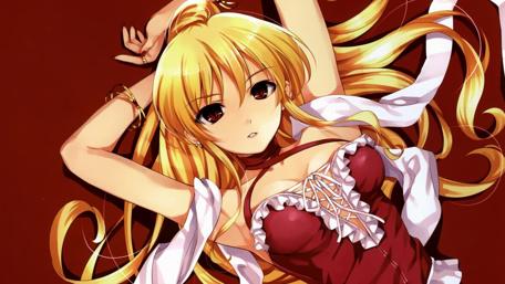 Blonde Anime Beauty in Red wallpaper