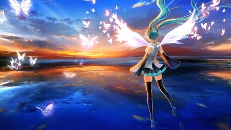 Enchanting Anime Fairy in a Sunset Glow wallpaper