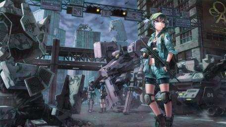 Futuristic Soldier in a War-Torn City wallpaper