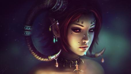 Mystical Horned Anime Sorceress wallpaper