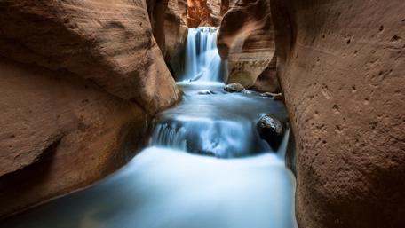 Tranquil Cascade in Serene Ravine wallpaper
