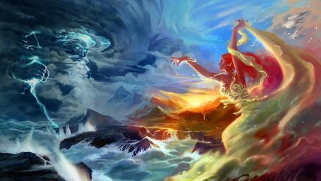 Elemental Balance in a Fantasy World wallpaper