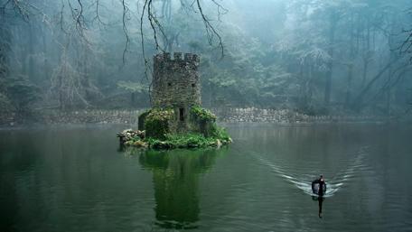 Mystical Castle in the Misty Waters wallpaper